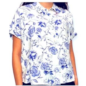 CYNTHIA ROWLEY 100% Linen Floral Blouse